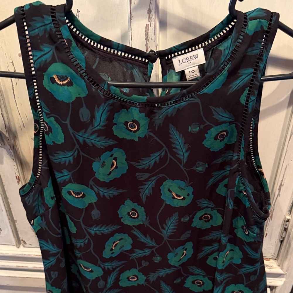 J.Crew Black and Teal Floral Sleeveless Blouse